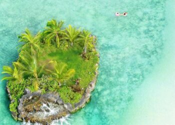 An island, before and after the construction of some tourist facilities