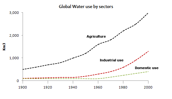 Water use worldwide and water consumption in two countries.1