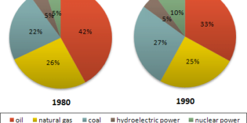 The main sources of energy in the USA in the 1980s and the 1990s