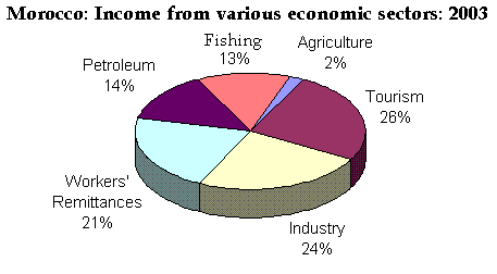 Morocco’s income from different economic sectors in 2003.1